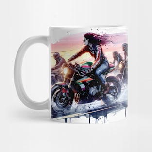 Artistic impression of a girl riding a motorcycle Mug